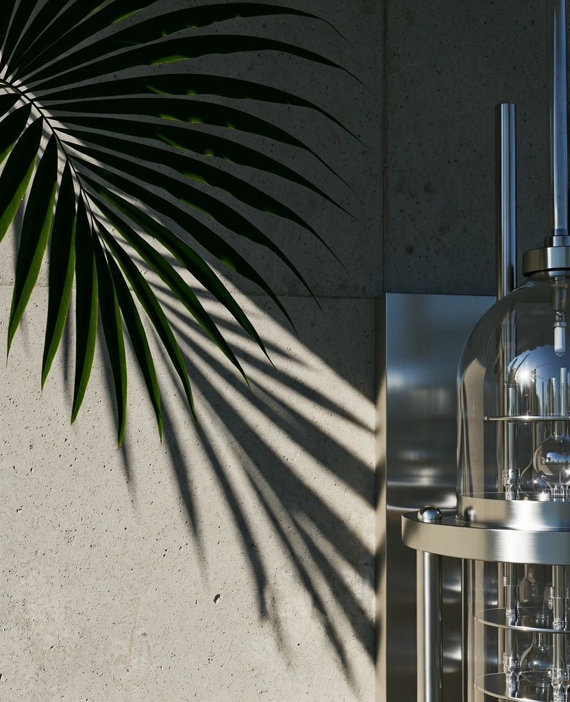 Botanical precision and architectural concrete textures